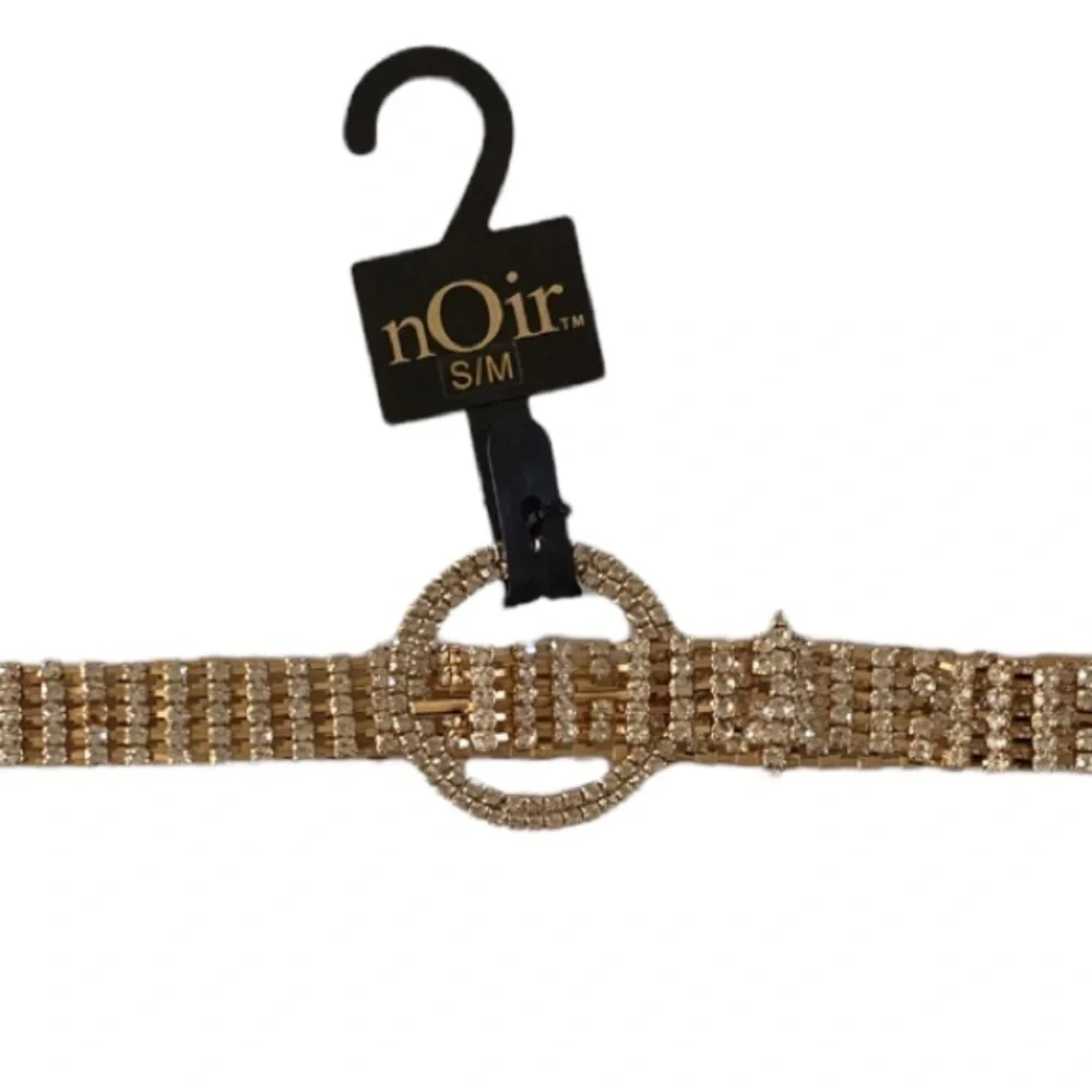 nOir Rhinestone Adjustable Chain Link Belt Gold Inlay S/M NWT